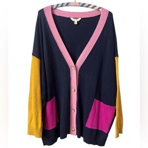 Terra & Sky Women's Navy, Pink, and Yellow Cardigan Size 2X